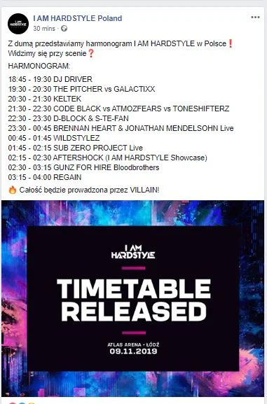 l.....y - Timetable na I Am Hardstyle.

18:45 - 19:30 DJ DRIVER
19:30 - 20:30 THE ...