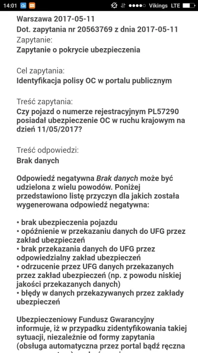 Kioteras76 - Info z UFG, chyba numer nieaktualny (wyrejestrowany?)