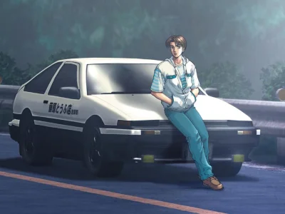 velles - Wychodzisz na parking i spotykasz Takumiego Fujiwarę stojącego przy Toyocie ...
