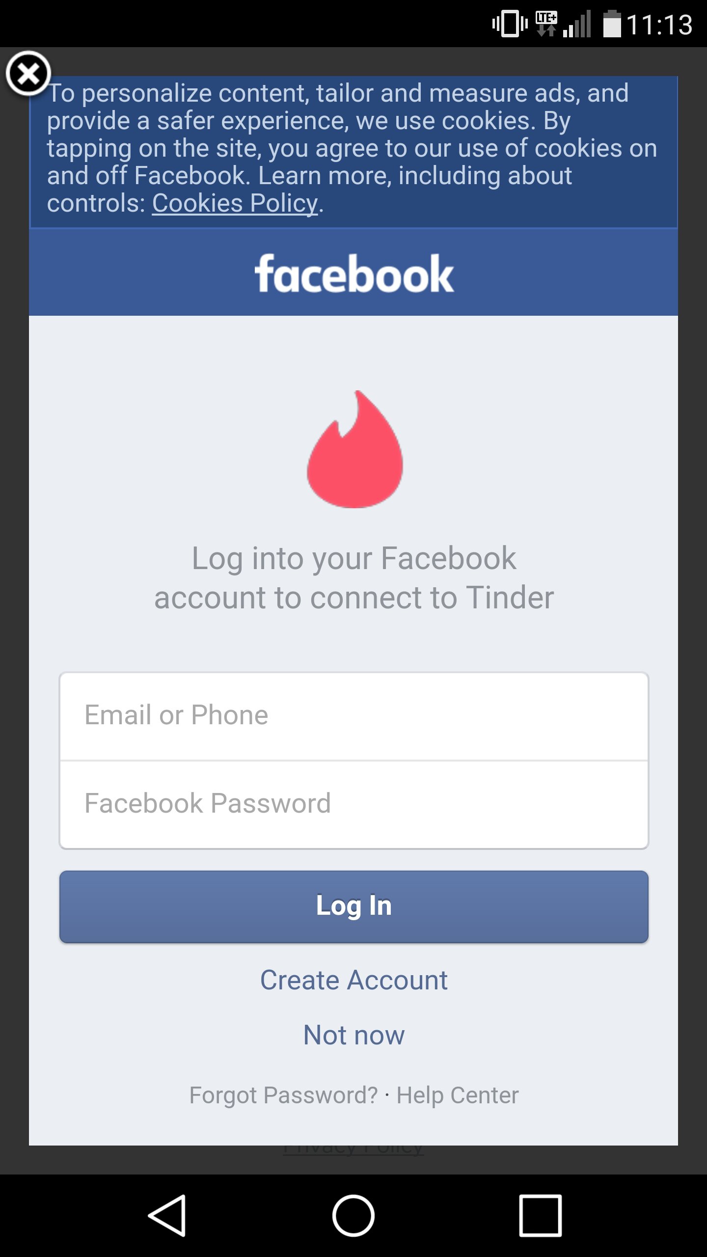 New facebook account for tinder