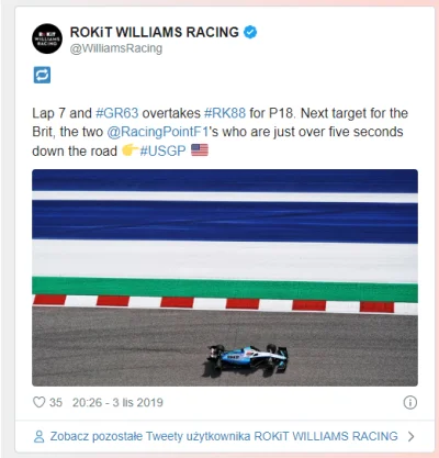 algus - O hui to nieźle Williams wspiera kubicę... #f1