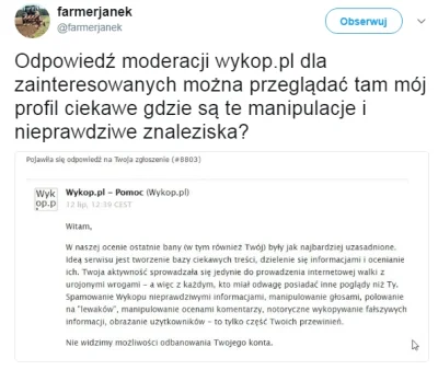 Goofas - Ś.P. Farmerjanek dodał odpowiedź na swoim TT od @Moderacja w sprawie #czarna...