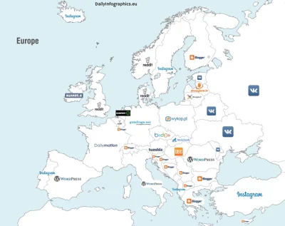 a.....o - Najpopularniejsze media społecznościowe w europejskich krajach.
#mapy #map...