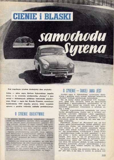 W.....c - Artykuł z czasopisma "Motor" z 1959 dot. Syreny. Co zaskakujące, zero propa...