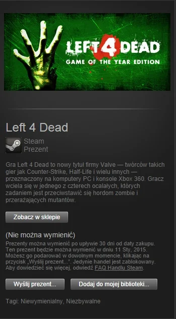 J.....3 - Mam do rozdania Left 4 Dead na Steam. Plusujcie do 20.00 dnia 30.12.14 od z...