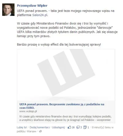 zaxcer - Wipler postuje to na swoim Facebooku #tylewygrac i prosi o #wykopefekt