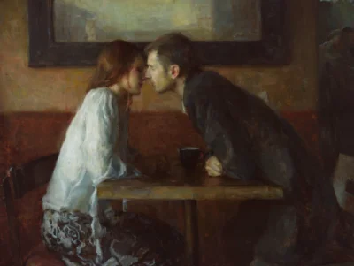 DobrzeiSmacznie - @Bougainville: A Stolen Kiss, Ron Hicks, Oil on Canvas, 2014