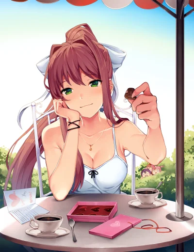 Azur88 - #randomanimeshit #dokidokiliteratureclub #monika #longhair #brownhair #green...