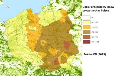 WroTaMar - Udział procentowy lasów prywatnych w Polsce. Widać II RP.
#kartografiaeks...