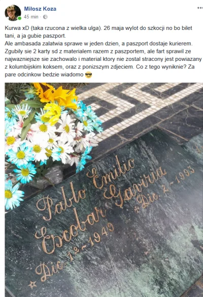 xplode11 - Kolega debil pojechał z dwieście złoty i koksem na grób Pablo Escobara i w...