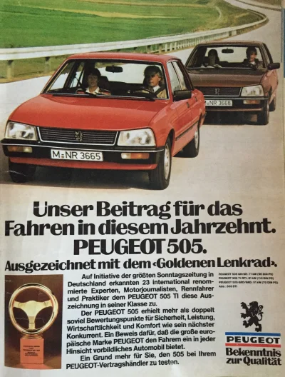 ropppson - Stara reklama Peugeota. 1981r. 
#motoryzacja #samochody #peugeot #505 #80s