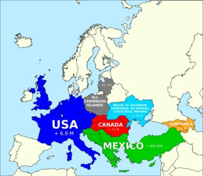 Gumaa - Mapa przedstawia porównanie populacji krajów Ameryki Północnej z populacją kr...