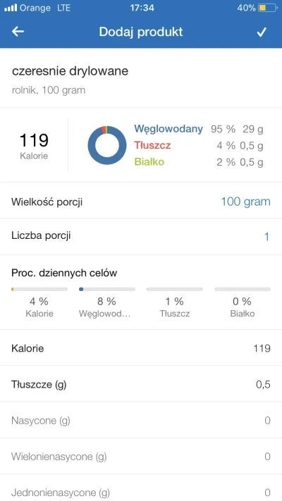 talarzon - Czereśnie drylowane maja 120kcal w 100g bo pestki maja mniej kcal niż mias...