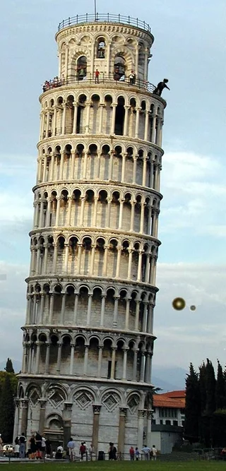 Impresjonista - Turyści obserwujący Galileusza zrzucającego kule z Krzywej Wieży w Pi...