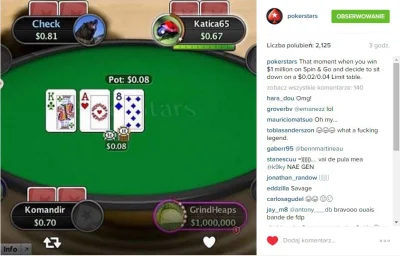 zojmers - Z instagrama pokerstars, wygraj milion dolarów na Spin&Go, graj cash 0,02/0...