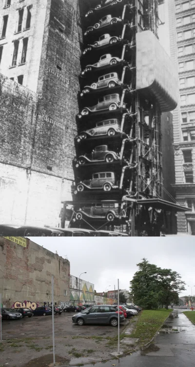 janusz-lece - Vertical parking lot in Chicago (1932) vs Horizontal parking lot in Lod...