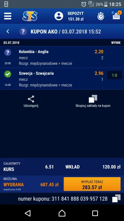 jacol92 - Anglia wygra czy cash-out? 
#bukmacherka