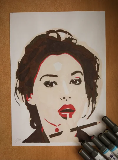 heheszkant - Monica Bellucci, markery alkoholowe na papierze, A4.

#rysunek #rysujz...