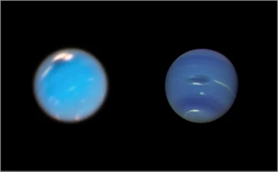 sznaps82 - Zdjęcie burzy na Neptunie: z Kosmicznego Teleskopu Hubble’a (po lewej) i z...