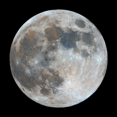 namrab - Pełnia Księżyca w kolorze.
Ogniskowa 1680 mm, f/26, kamerka ZWO ASI1600MM, ...