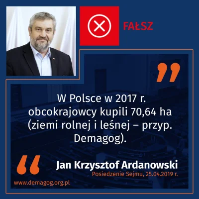 DemagogPL - @DemagogPL: Ile ziemi sprzedano cudzoziemcom?

Poseł Jan Krzysztof Arda...