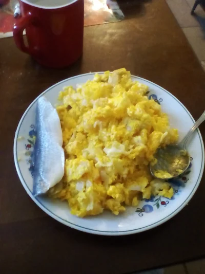 anonymous_derp - Dzisiejsze śniadanie: Jajecznica z 5 gęsich jaj, marynowany filet śl...