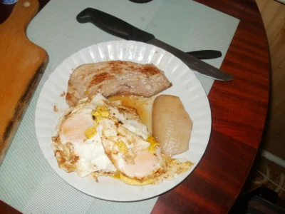 anonymous_derp - Dzisiejsza kolacja: Smażona szynka i słonina (odgrzewane), pięć jaje...