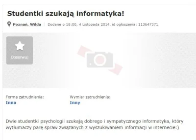 voxjoy - No siema stuleje informatyczne. Ogłoszenie znalezione na oeliksie, może kogo...