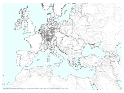 buntpl - Mapy polityczne Europy przez 1000 lat w stuletnich interwałach nałożone na j...