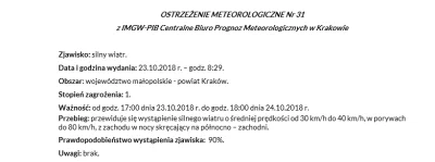 M.....7 - Nie zaleca się tej nocy parkowania pod drzewami i obiektami które mogą uszk...