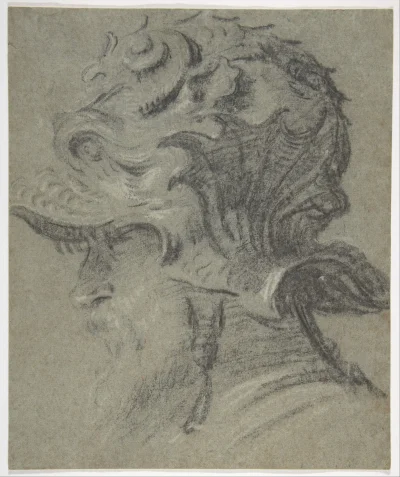 myrmekochoria - Mężczyzna w hełmie księcia Urbino - rysunek z okresu