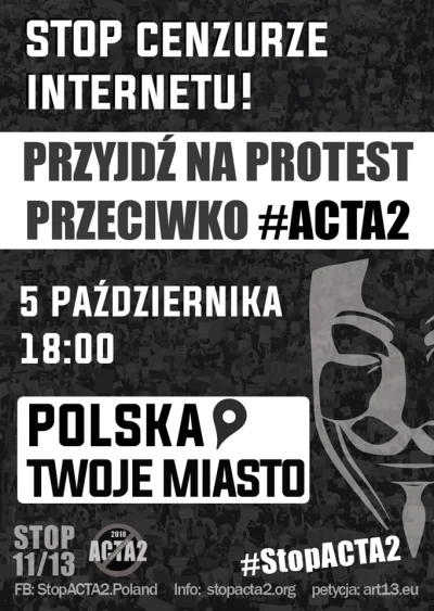 moby22 - #ACTA2 #StopACTA2 #Cenzura #internet

Zapraszamy 5 października na protest...