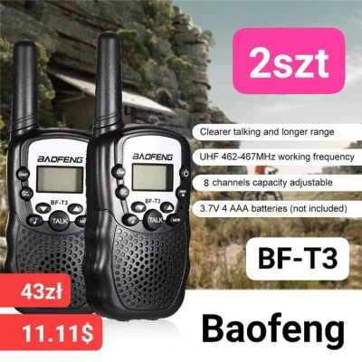 sebekss - Tylko 11,11$ [ok. 43zł] za walkie talkie Baofeng BF-T3 - 2 sztuki❗
Bardzo ...
