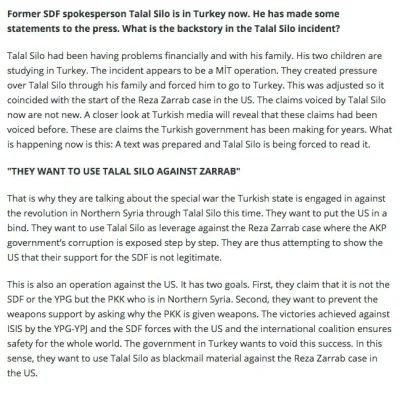bilas - YPG tłumaczy kazus swego rzecznika, który obecnie przebywa w Turcji i wypowia...