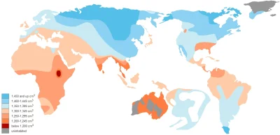 darosoldier - Mapa przedstawiająca średni rozmiar mózgu u ludzi na całym świecie

#ma...