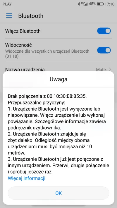 ruzowy_wonsz - pomóżcie, telefon huawei p10 nie chce łączyć się przez bluetooth w sam...