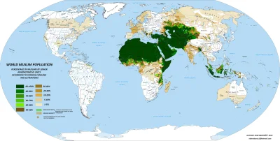 A.....1 - Populacja muzułmanów na świecie. Stan na rok 2015.

#mapy #ciekawostki #r...