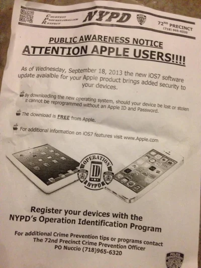 Ripper - Nowojorska policja zachęca do aktualizacji do #ios7 #apple