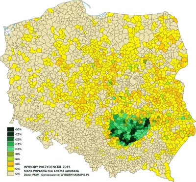 darosoldier - Mapa poparcia dla Adama Jarubasa w wyborach prezydenckich 2015. #polity...