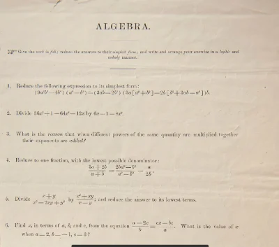Wariner - Egzamin wstępny na Harvard z roku 1869 - algebra (druga część w komentarzu)...