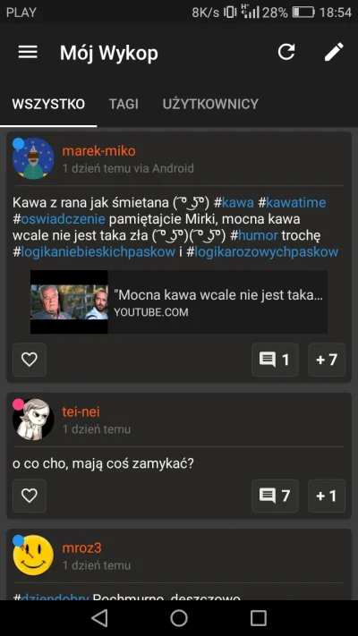 Sofa - @Wykop No zajebiście, że naprawiliście tagi, ale mój wykop nie bangla (╯°□°）╯︵...