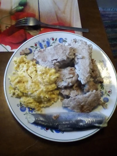anonymous_derp - Dzisiejsze śniadanie: Smażona wieprzowina mielona, jajecznica z 3 ja...