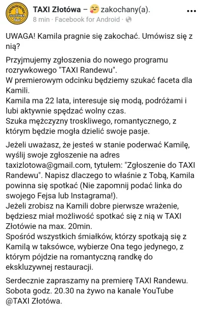 Dominik-95 - Nowy pomysł. Zapowiada się ciekawie. 
#taxizlotowa