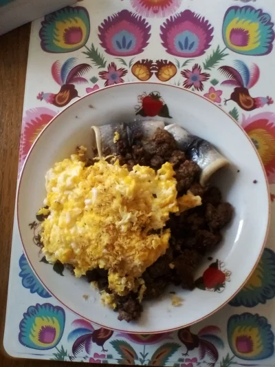anonymous_derp - Dzisiejsze śniadanie: Smażona wołowina mielona, jajecznica z 4 jaj, ...