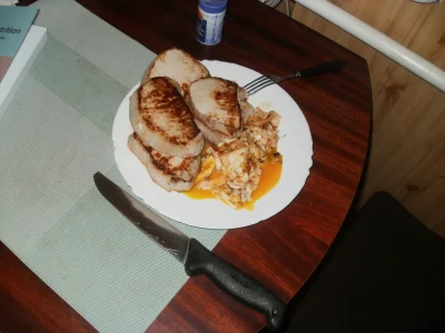anonymous_derp - Dzisiejsza kolacja: Smażony schab, 3 jajka sadzone, masło, sól.

#...