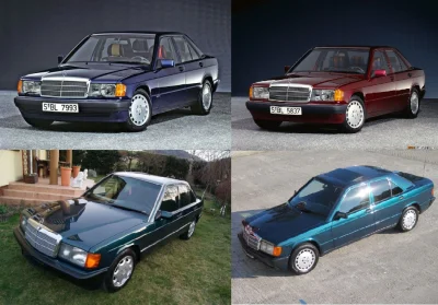 Merolka - Oto 190-tka w 4 wersjach Avantgarde. Od góry w prawą: Azzurro, Rosso, Prima...