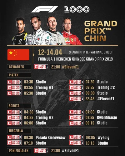Gusmag - Rozkład jazd na jubileuszowe Grand Prix Chin.
#f1terminarz #f1