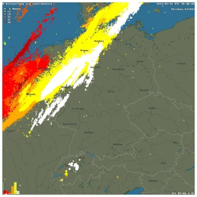 Cetus - Zdjęcie przedstawia połączoną serie obrazów z serwisu Blitzortung monitorując...