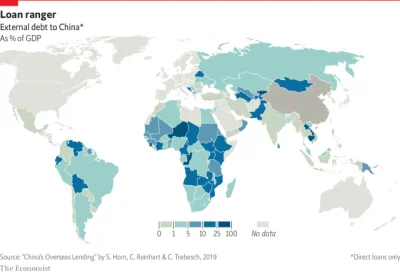 cieliczka - Mapa pokazuje jaki % ogólnego zagranicznego zadłużenia w poszczególnych p...