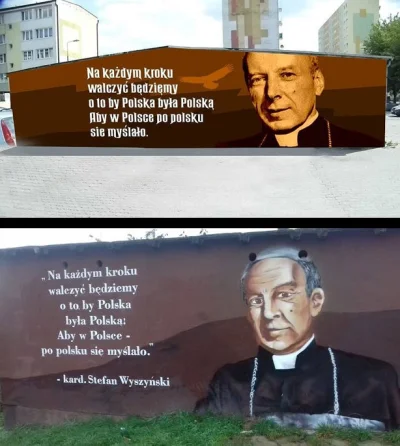 world - W Koninie powstał mural z kard. Wyszyńskim. Tak wyglądał na projekcie. Ale co...